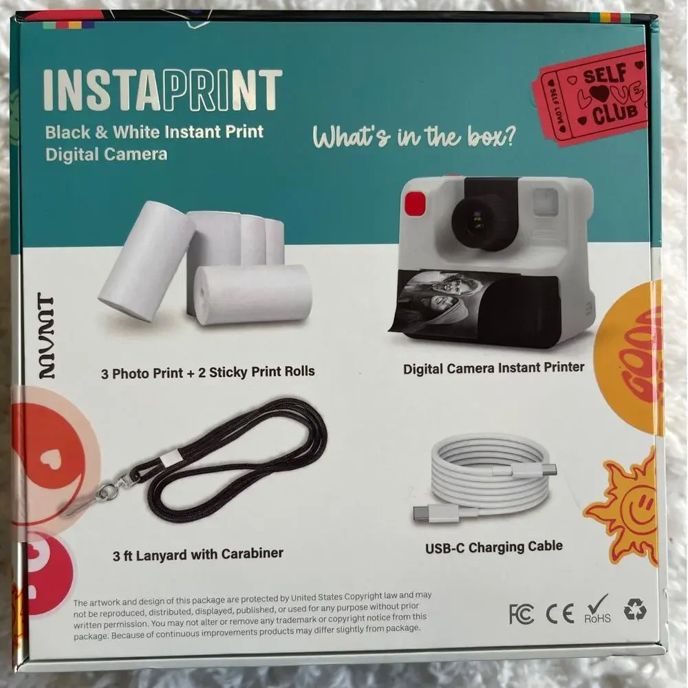 Instaprint Black White Instant Print Digital Camera Self Timer NEW Filet Effects
